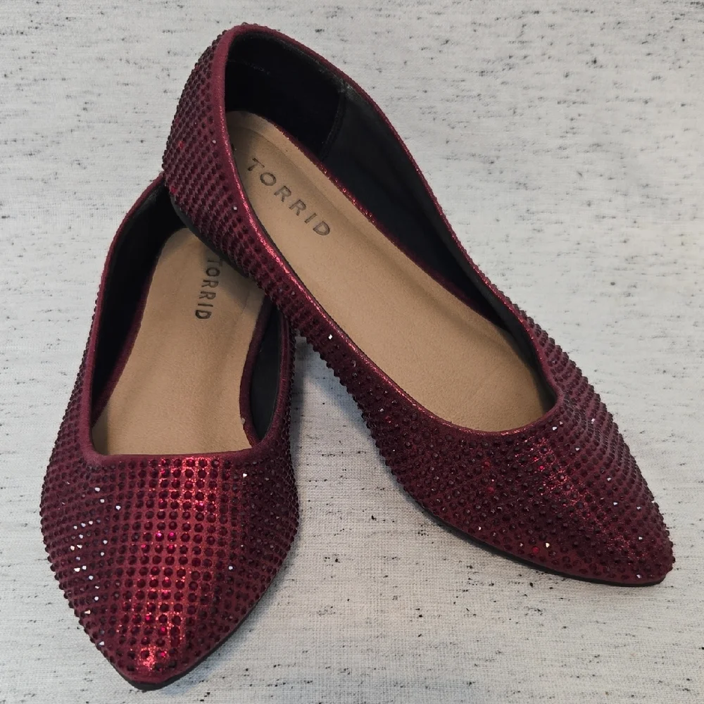 Torrid WW Sparkling Ruby Red Rhinestone Glitter Flats - Picture 1 of 7